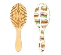 JUMBEAR Spazzola per capelli con sandwich di verdure, massaggiante per cuoio capelluto in legno di bambù, per tutte le acconciature, riduce grovigli e rotture dei capelli, promuove la crescita dei