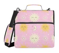 JUMBEAR Sun and Moon - Raccoglitore con cerniera ad occhi chiusi, con tracolla, anelli a O da 3,8 cm, cartella portadocumenti espandibile, tasche multiple, capacità 600 fogli