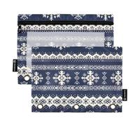 JUMBEAR Tasche per raccoglitori a 3 anelli, design scandinavo, motivo Fair Isle, confezione da 2, con cerniera, per ufficio, università, scuola, cosmetici
