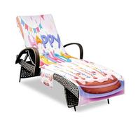 JUMBEAR Telo mare portatile Happy Birthday, telo da spiaggia con tasche, telo da spiaggia per sdraio e chaise longue, copertura in microfibra per l'estate all'aperto, giardino, piscina Vacati