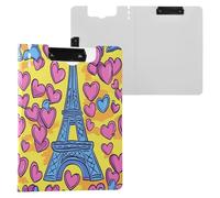 JUMBEAR Torre Eiffel con cuori portablocco A4 con doppie clip, pieghevole con coperchio, organizer personale leggero adatto per ospedale, ufficio, scuola, affari, forniture in classe