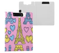 JUMBEAR Torre Eiffel con cuori portablocco A4 con doppie clip, pieghevole con coperchio, organizer personale leggero adatto per ospedale, ufficio, scuola, affari, forniture in classe