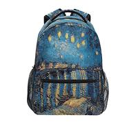 JUMBEAR Van Gogh Starry Night Over The Rhone2 - Zaino per bambini, per laptop, viaggi, scuola media, studenti, in tela, leggero, da lavoro, impermeabile, per donne e uomini, A