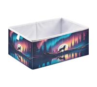 JUMBEAR Wolf Under The Aurora, cestino portaoggetti pieghevole per giocattoli, per organizzare la casa, scaffale, armadio, 40 x 27 x 17 cm
