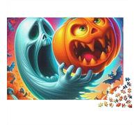 Jumbie Pumpkins 1000 Pezzi Puzzle per Donne e Uomini Fantasma Accanto a Jack-o'-lantern Ghignante Puzzle Impossibile Difficile | Attività per Casa 70x50cm/1000pz