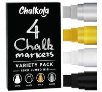 Jumbo Chalk Markers - Confezione da 4 pennarelli per finestre da 15 mm, colore bianco, nero, oro, argento