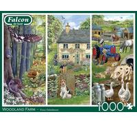 Jumbo -Falcon de Luxe Woodland Farm, puzzle da 1000 pezzi, illustrazione di Fiona Osbaldstone, pittoresco trittico di animali del bosco, cartone riciclato di alta qualità, finitura simile a un poster,