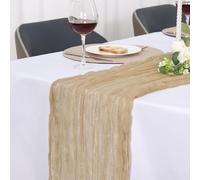 Jumdast Runner da Tavolo, Runner Tavola Moderno, Mussola Chiffon Runner | Runner per il Tavolo Decorazione da Tavolo per Matrimonio, Compleanno, Battesimo e Comunione (90 x 180 cm, Beige )