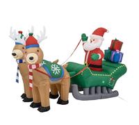 JUMI Slitta di Babbo Natale gonfiabile gigante 200 cm, luminosa con LED con 2 renne e pinguino, decorazione esterna autogonfiante per giardino, IP44 con kit di fissaggio