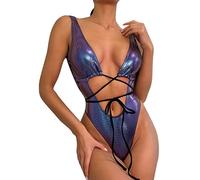 JUMISEE Costume da bagno con spalline sexy senza schienale in pelle di serpente olografico da donna, Multicolore, S