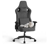 JUMMCIO Sedia da gaming in tessuto con seduta da corsa, comoda sedia da ufficio, ergonomica, regolabile in altezza 3D, funzione di inclinazione (90°-135°), portata 200 kg, grigio