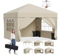 JUMMICO Gazebo 3x3 Pieghevole｜Assemblaggio in 5 Minuti｜Altezza Regolabile & 10cm più Alta｜Stabile al Vento & Impermeabile｜Protezione UV 50+｜Per Giardino, Campeggio & Feste Beige