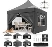 JUMMICO Gazebo 3x3 Pieghevole Impermeabile, 10cm di Altezza Interna Supplementare, Tessuto Robusto e Durevole, con Pareti Laterali, Ideale per Cortile, Balcone, Campeggio e Altro, Grigio