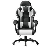 JUMMICO JETSTREAM Poltrona Gaming Ergonomica Con Poggiapiedi, Poggiatesta, Massaggio E Sollevamento Pneumatico, 150 Kg, bianco e nero