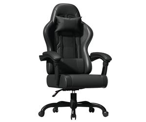 JUMMICO JETSTREAM Poltrona Gaming Ergonomica Con Poggiapiedi, Poggiatesta, Massaggio E Sollevamento Pneumatico, 150 Kg,Nero