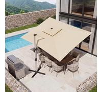 JUMMICO Ombrellone da Giardino Rettangolare 400x300cm,Parasole a Doppio Telo con Ventilazione Integrata,Struttura in Alluminio Antiruggine,Telo PU Impermeabile e Anti-UV,Regolabile in Altezza,Beige