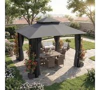 JUMMICO Padiglione da Giardino in Ferro 3.3x3.3m con Fioriera, 4 Pareti Laterali, Stabile, Resistente al Vento e alle Intemperie - Struttura Metallica, Soggiorno da Giardino, Grigio