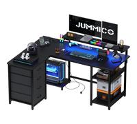JUMMICO Scrivania Angolare L 135cm Luci LED Ripiani Portaoggetti Nero