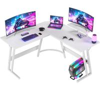 JUMMICO Scrivania Angolare, Scrivania Gaming 120x120cm - Tavolo da Gioco a L con Supporto Reversibile per lo Schermo - Versatile (gioco/lavoro/studio) - Rivestita in Carbonio - Bianco