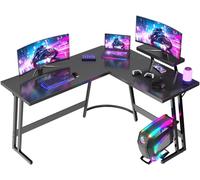 JUMMICO Scrivania Angolare, Scrivania Gaming 150x130cm - Tavolo da Gioco a L con Supporto Reversibile per lo Schermo - Versatile (gioco/lavoro/studio) - Rivestita in Carbonio - Nero