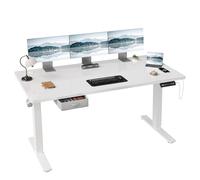 JUMMICO Scrivania Elettrica Regolabile in Altezza 180 x 80 cm con Cassetto e Gancio, Bianco