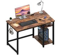 JUMMICO Scrivania per Computer 100x50 cm, Scrittoio da Lavoro con Ripiani Regolabili Sinistra/Destra, Struttura in Acciaio, Stile Industriale, per Ufficio e Soggiorno, Marrone