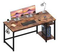 JUMMICO Scrivania per Computer 140x50 cm, Scrittoio da Lavoro con Ripiani Regolabili Sinistra/Destra, Struttura in Acciaio, Stile Industriale, per Ufficio e Soggiorno, Marrone