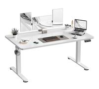 JUMMICO Scrivania regolabile in altezza 140×60 cm, telecomando a 4 tasti con funzione memoria, dotata di gancio, adatta per ufficio, studio e gaming, Bianco