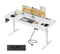 JUMMICO Scrivania Regolabile in Altezza con Presa 180x80 cm Bianca | 4 Memorie Altezza + Gestione Cavi. Struttura In Acciaio Robusta, Piano Compatto E Pratico, Design Moderno Ed Ergonomico.