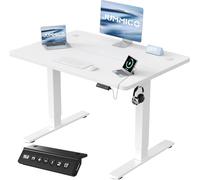 JUMMICO Scrivania Regolabile in Altezza, Smart Panel da caricatore USB, Scrivania in Piedi con Funzioni di Memoria, Standing Desk 100 x 60 cm, Bianco