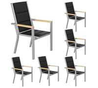 JUMMICO Sedia da Esterno con Struttura in Alluminio e Braccioli Effetto Legno - Seduta in Texlin, Impilabile e Riponibile sotto il Tavolo, Portata 160kg - Perfetta per Giardino, Cortile, Balcone