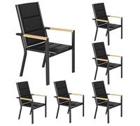 JUMMICO Sedia da Esterno con Struttura in Alluminio e Braccioli Effetto Legno - Seduta in Texlin, Impilabile e Riponibile sotto il Tavolo, Portata 160kg - Perfetta per Giardino, Cortile, Balcone