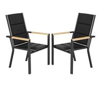 JUMMICO Sedia da Esterno con Struttura in Alluminio e Braccioli Effetto Legno - Seduta in Texlin, Impilabile e Riponibile sotto il Tavolo, Portata 160kg - Perfetta per Giardino, Cortile, Balcone