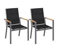 JUMMICO Sedia da Esterno con Struttura in Alluminio e Braccioli Effetto Legno - Seduta in Texlin, Impilabile e Riponibile sotto il Tavolo, Portata 160kg - Perfetta per Giardino, Cortile, Balcone