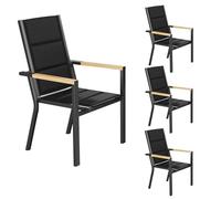 JUMMICO Sedia da Esterno con Struttura in Alluminio e Braccioli Effetto Legno - Seduta in Texlin, Impilabile e Riponibile sotto il Tavolo, Portata 160kg - Perfetta per Giardino, Cortile, Balcone