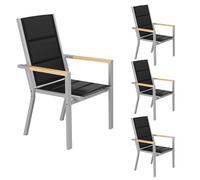 JUMMICO Sedia da Esterno con Struttura in Alluminio e Braccioli Effetto Legno - Seduta in Texlin, Impilabile e Riponibile sotto il Tavolo, Portata 160kg - Perfetta per Giardino, Cortile, Balcone