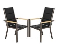 JUMMICO Sedia da Esterno con Struttura in Alluminio e Braccioli Effetto Legno - Seduta in Texlin, Impilabile e Riponibile sotto il Tavolo, Portata 160kg - Perfetta per Giardino, Cortile, Balcone