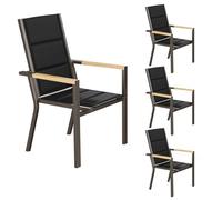 JUMMICO Sedia da Esterno con Struttura in Alluminio e Braccioli Effetto Legno - Seduta in Texlin, Impilabile e Riponibile sotto il Tavolo, Portata 160kg - Perfetta per Giardino, Cortile, Balcone