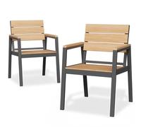 JUMMICO Sedia da Esterno in Alluminio Aspetto Legno - Antiruggine, Facile da Pulire e Imputrescibile, Portata Massima 160kg, Per Giardino, Cortile, Balcone