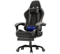 JUMMICO Sedia da gaming da ufficio, ergonomica, con cuscino lombare massaggiante, schienale regolabile 90-135°, e poggiapiedi, capacità di carico 150 kg, colore: Grigio