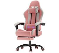 JUMMICO Sedia da gaming, da ufficio, ergonomica, con cuscino lombare massaggiante, schienale regolabile 90-150°, e poggiapiedi, capacità di carico 150 kg, rosa