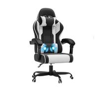 JUMMICO Sedia da gioco con massaggio lombare, sedia da ufficio ergonomica con schienale reclinabile, poltrona da gioco con seduta morbida e resistente, ideale per giochi e lavoro, colore: bianco