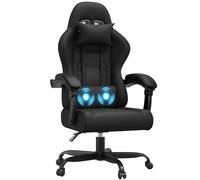 JUMMICO Sedia da gioco con massaggio lombare, sedia da ufficio ergonomica con schienale reclinabile, poltrona da gioco con seduta morbida e resistente, ideale per giochi e lavoro, nero