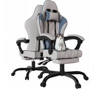 JUMMICO Sedia gaming in tessuto con imbottitura a molla, Sedie ufficio ergonomica con massaggiatore, sedia da gaming con poggiatesta, poggiapiedi, regolabile in altezza, portata 150 kg, Grigio & Blu