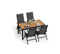 JUMMICO Set di Mobili da Esterno Giardino - Tavolo Effetto Legno Tutto in Alluminio Facile da Pulire con 4/6/8 Sdraio Pieghevoli - Robusto, Pratico per Terrazza, Piscina