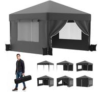 JUMMICO Tensione Pieghevole 3x3m con Protezione Insetti & Ventilazione｜Tendine + Finestre Aeree｜Montaggio Express 1 Minuto｜Tetto 10cm più Alto, Grigio