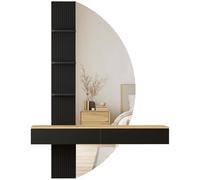 JUMMICO Toeletta da parete sospesa con specchio HD e illuminazione LED, dimmer touch, 3 temperature di colore e cassetti (Bianco) (nero)