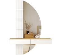 JUMMICO Toeletta da parete sospesa con specchio HD e illuminazione LED, dimmer touch, 3 temperature di colore e cassetti (Bianco) (bianco)
