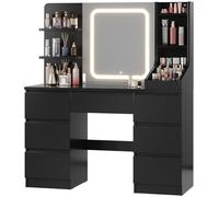 JUMMICO Toeletta da Trucco con Specchio LED Regolabile, Postazione Trucco con 4 Ripiani e 7 Cassetti, Ampio Spazio di Archiviazione per Camera da Letto Moderna (Nero)