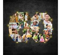 Jumping Birthstone Personalizzato 1-99 Numero 60Th Anniversary Photo Collage Frame, Personalizzato Numero Collage Frame Regalo Per 50Th 60Th 70Th 80Th Birthday